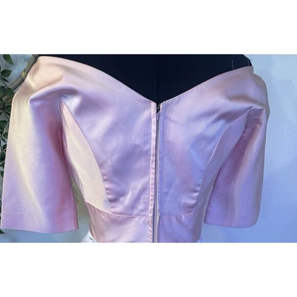Vintage Pink Lorrie Deb Heavy Satin Dress MCM Coquette Mad Men Balletcore - Picture 3 of 16